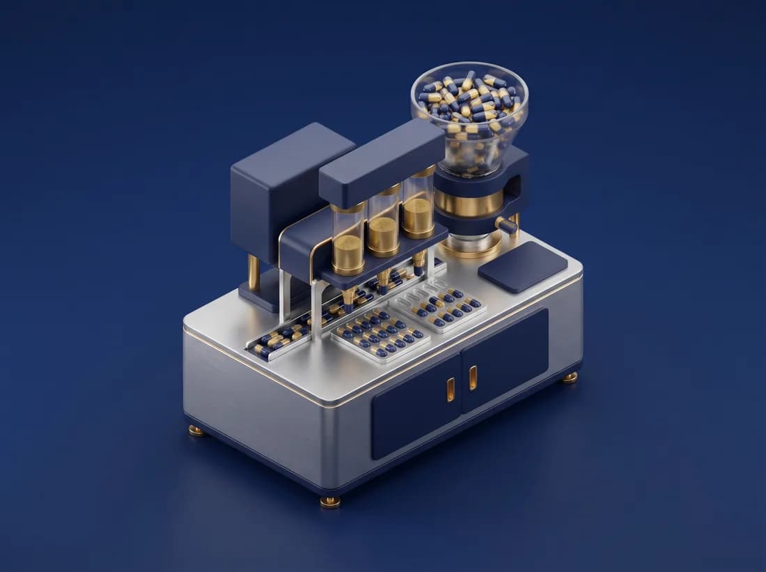 Filling & Encapsulation — isometric illustration