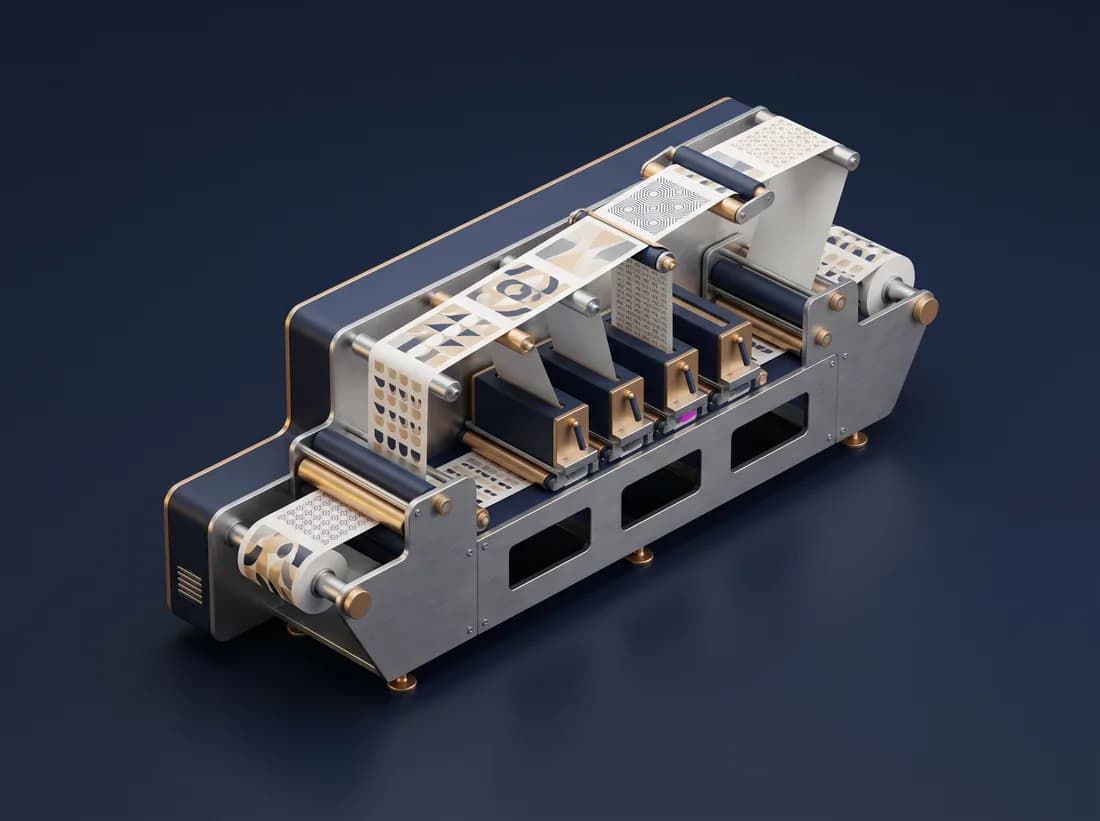 Label Printing — isometric illustration
