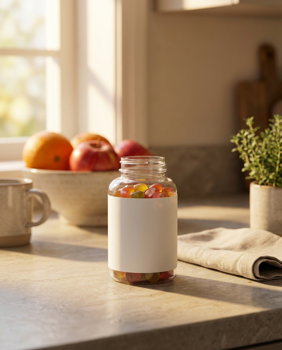 Multivitamin Gummies private label supplement — styled in wellness setting